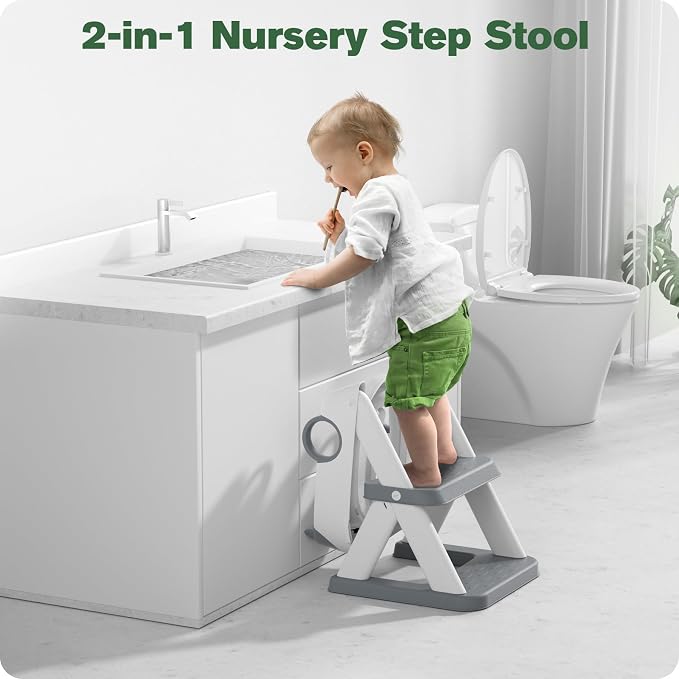 Potty Training Seat, Upgrade Toddler Toilet Seat for Kids Boys Girls, 2 in 1 Potty Training Toilet, Splash Guard Anti-Slip Pad Step Stool(Grey-Pu)