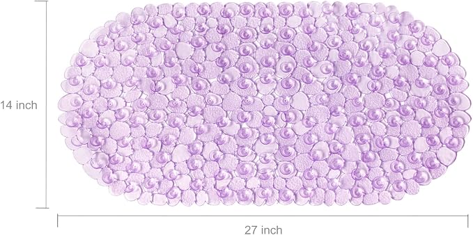 WELTRXE Pebbles Bath Mat Oval Non-Slip Bathtub Mat with Suction Cups, Drain Holes for Bathroom Showers, Tub, Machine Washable, BPA, Latex Free Safe Shower Mats, 27 x 14 Inch, Purple