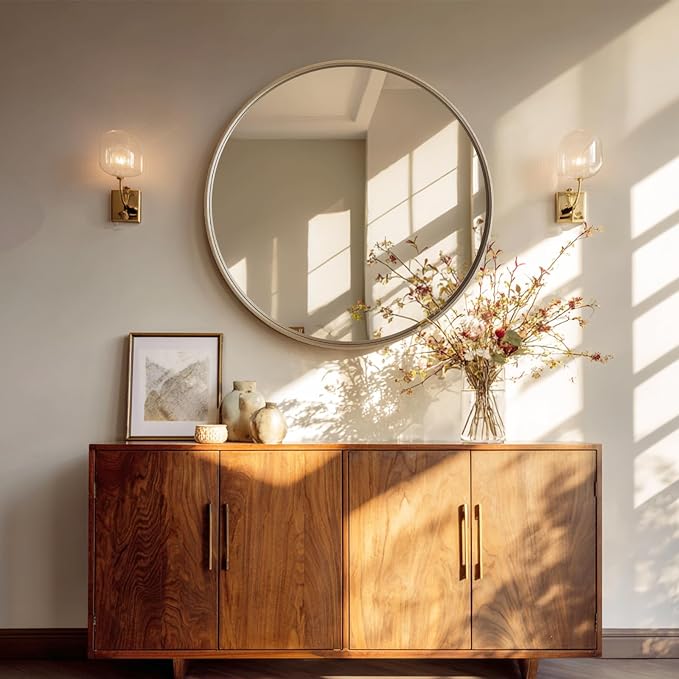 30 Inch Gold Round Bathroom Mirror for Over Sink | Circle Mirror with Metal Frame, Wall Mirror for Vanity, Entryway, Living Room, Hallway and Bedroom Decor