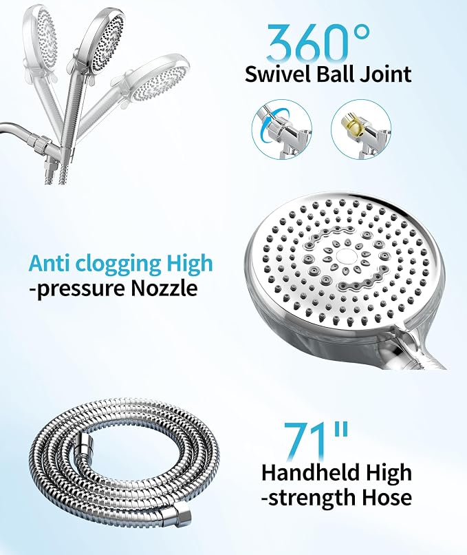 Filtered Shower Head with Handheld, 10 Spray Mode High Pressure Shower Head with Filters, Shower Filter Head for Hard Water, Powerful Spray for Cleaning, 2 Replaceable Filters Included, Chrome
