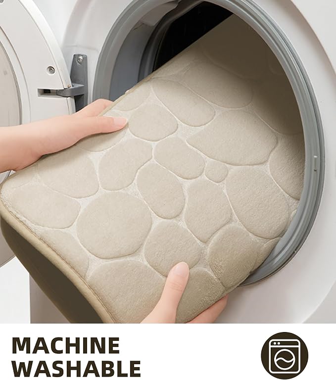 Memory Foam Bath Mat Cobblestone Bathroom Rugs Super Water Absorbent Bath Mats for Bathroom Machine Washable Bath Rugs(20 x 24,Khaki)