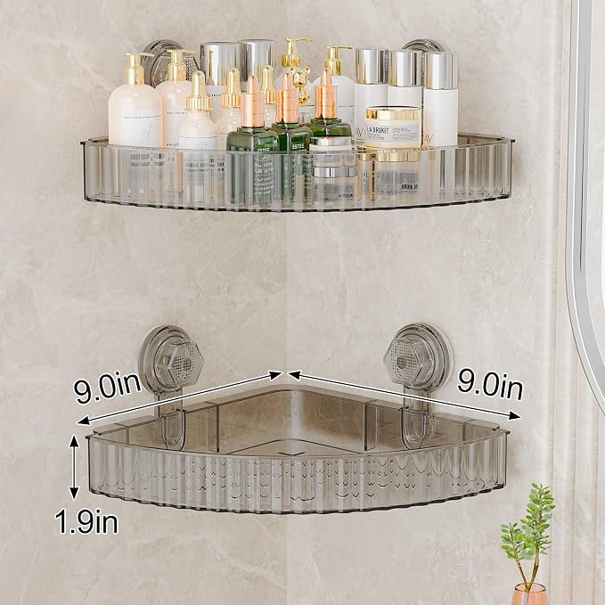 Adhesive Shower Caddy Suction Cup Shower Shelves for Inside Shower No Drilling Bathroom Organizers and Storage Wall Shelf Rack Clear(black,corner)