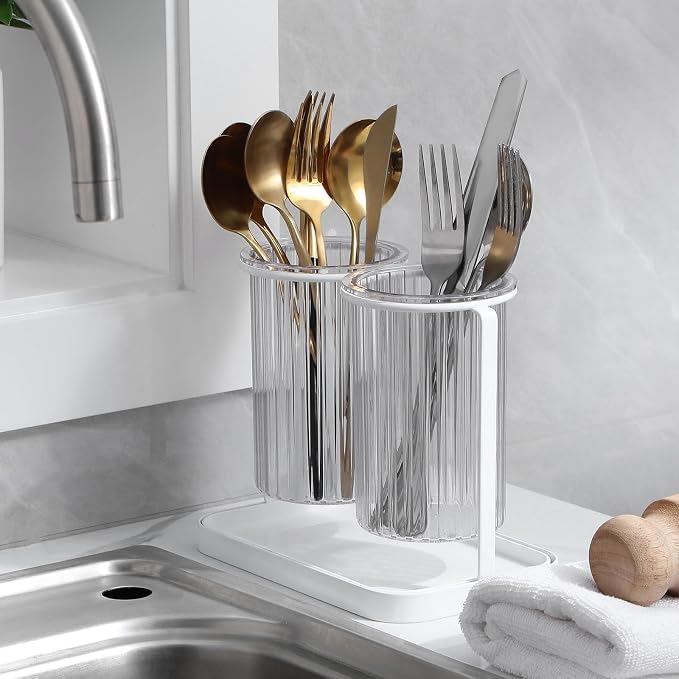 Toothbrush Holders with Drain Tray, 2 Slots Hanging Toothbrush and Toothpaste Holder Organizer Bathroom Caddy Countertop for Toothpaste, Razors, Electric Toothbrush - Clear | Detachable, Easy to Clean, Bathroom Organizer for Electric Toothbrush, Razors