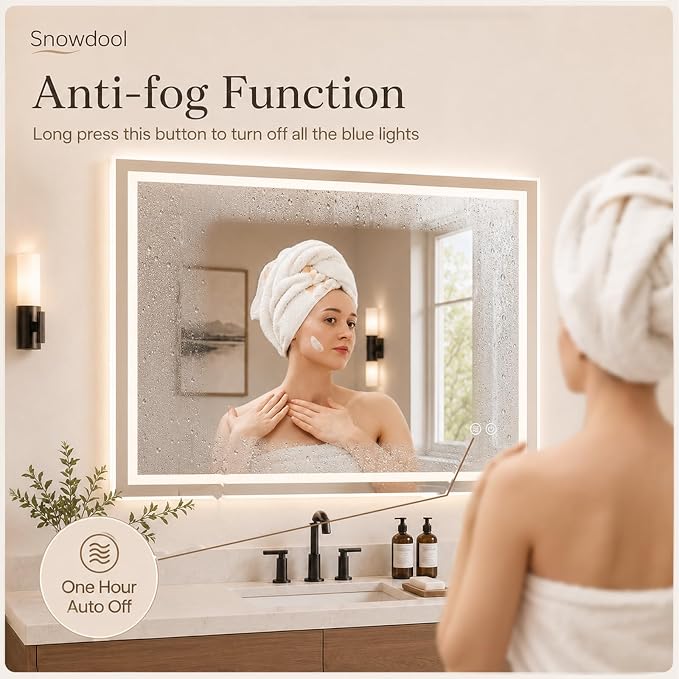 Snowdool 30 x 36 in RGB LED Bathroom Mirror, Front and Backlit, Anti-Fog | 8 RGB Backlight Modes, 3 Front Light Colors, Anti-Fog, Tempered Glass