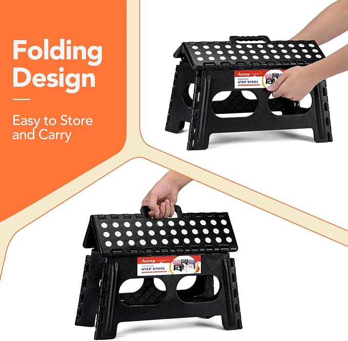 9 Inch Folding Step Stool, 15 Inch Extra-Wide, 300 lbs, 2 Pack | Non-Slip Heavy Duty Foldable Step Stool for Kids and Adults, Extra-Wide for Comfort and Stability, for Bathroom and Kitchen