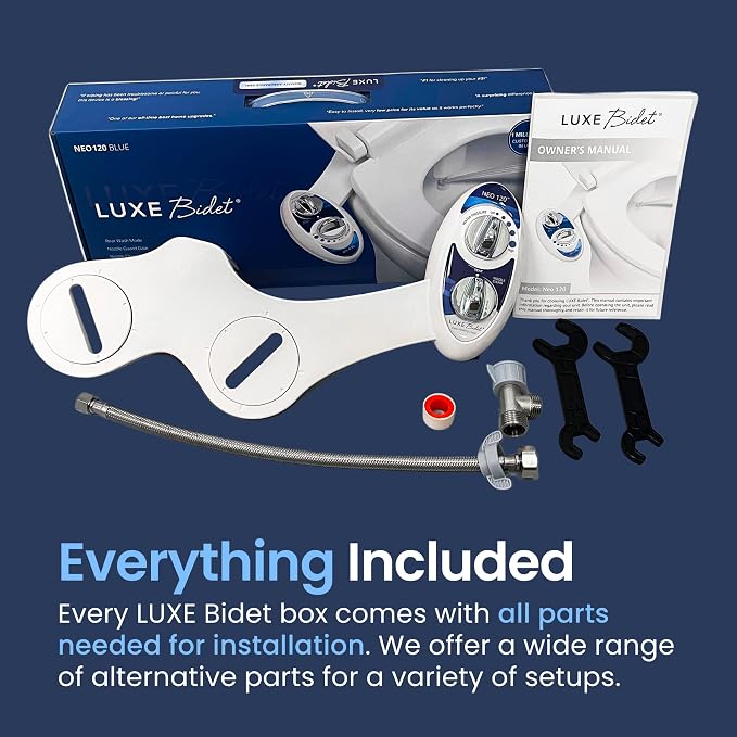 LUXE Bidet NEO 120 - Bidet Attachment for Toilet Seat, Blue | Non-Electric, Single Nozzle, Self-Cleaning, Adjustable Water Pressure, Rear Wash
