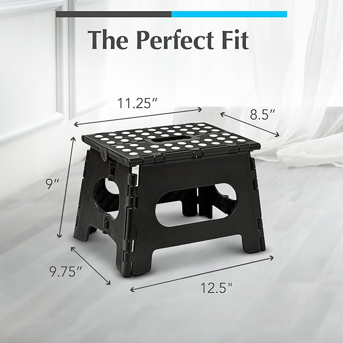 Handy Laundry Folding Step Stool 9 Inch 2-Pack, Black, Holds 300 lbs | 2-Pack, 9 Inch, Black, Foldable Collapsible Step Stool, Non-Slip, Holds 300 lbs, Kitchen Bathroom Bedroom, Adults