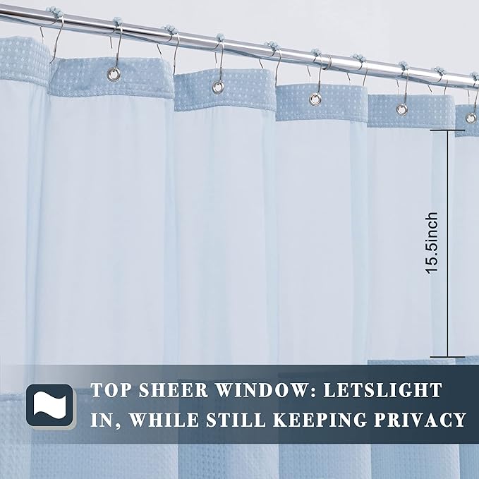 N&Y HOME Waffle Weave Shower Curtain with Snap-in Liner Set Blue, 71x72 | 12 Metal Hooks Included, Snap on/off Fabric Liner, Mesh Window, Washable, Hotel Style Blue Shower Curtain Set for Bathroom