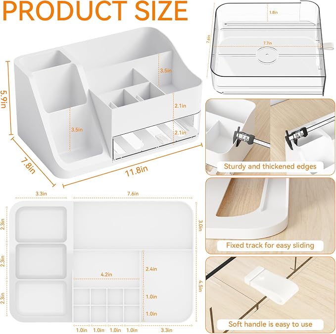 White Makeup Organizer Countertop,Large Cosmetics Storage Organizer for Make up Brush,Hair Products and Beauty Skincare Organizers,Plastic Makeup Holders and Organizers for Bathroom,Vanity,Desk