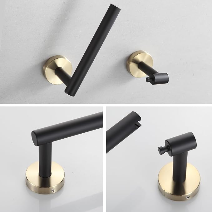 Black and Gold Toilet Paper Holder Wall Mount – 304 Stainless Steel Single Arm Flip-Up Bathroom Tissue Roll Holder, Modern Screw Installation Toilet Paper Dispenser for Home & Commercial use