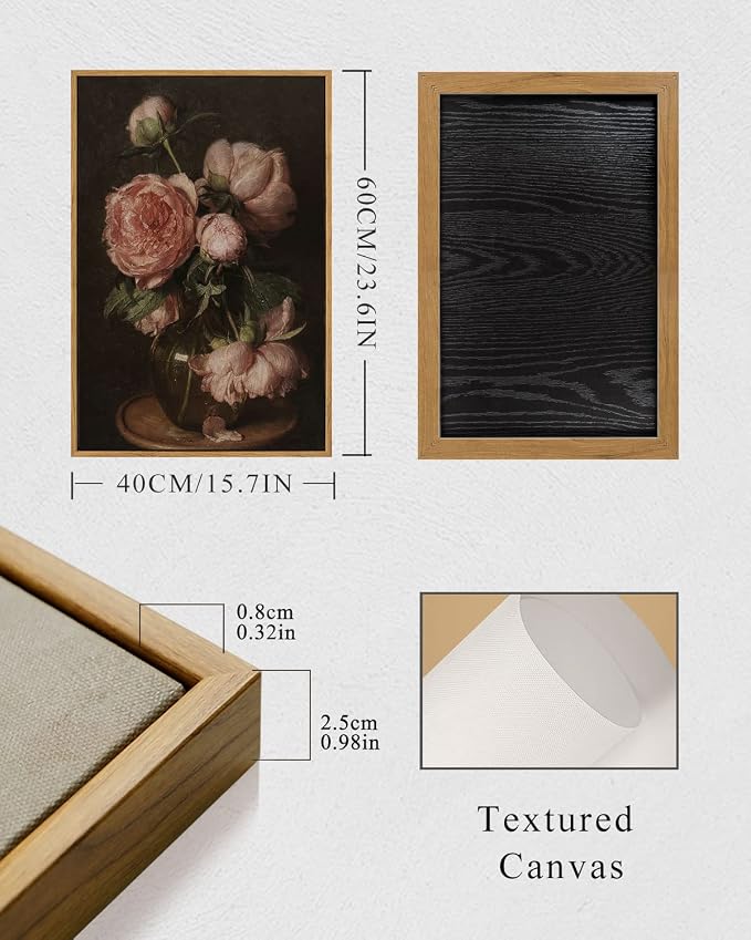InSimSea Framed Canvas Prints Art Vintage Decor, Room Decor Flower Canvas Prints Framed Large Wall Art Decorations for Bedroom Farmhouse Bathroom, 16"x24"