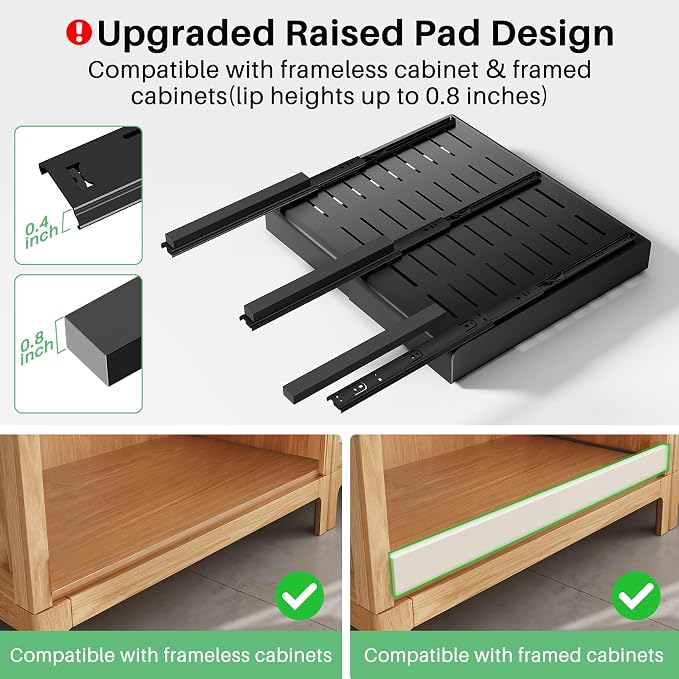 4 Pack Pull out Cabinet Organizer, Expandable(12"-20") Heavy Duty Slide out Drawer Fixed with Adhesive Nano Film for Pots, Roll out Shelf Storage for Kitchen Organization, Pantry, Bathroom(Black)