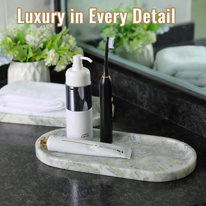 African Natural Marble Tray, 12"x6" Vanity Decorative Tray for Countertop Organizer, Catchall Tray for Perfume, Candles, Jewelry Dish