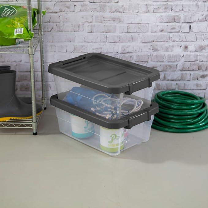 Sterilite Modular Stacker Box with Latching Lid, 16 Quart, 24-Pack | Clear Plastic Storage Bins - Stackable Organizing Container Boxes for Closet, Bathroom, and Office