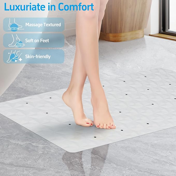 Non Slip Bathtub Mat for Bath Tub Shower - 268 Vacuum Suction Cups | 100% Natural Rubber - Unique Diamond Texture - Soft & Safe for Fatigue Relief - Machine Washable - 17 × 35 Inch