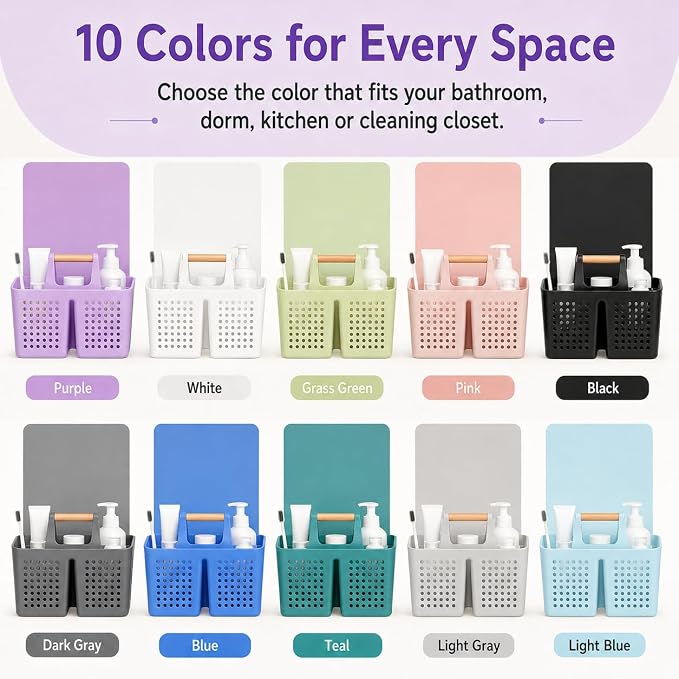 Portable Shower Caddy Basket with 3 Compartments and Handle, Purple | Plastic Divided Beauty Caddy Organizer for Hair Care, Cosmetics, Toiletries, Craft Supplies, Dorms and Vanities