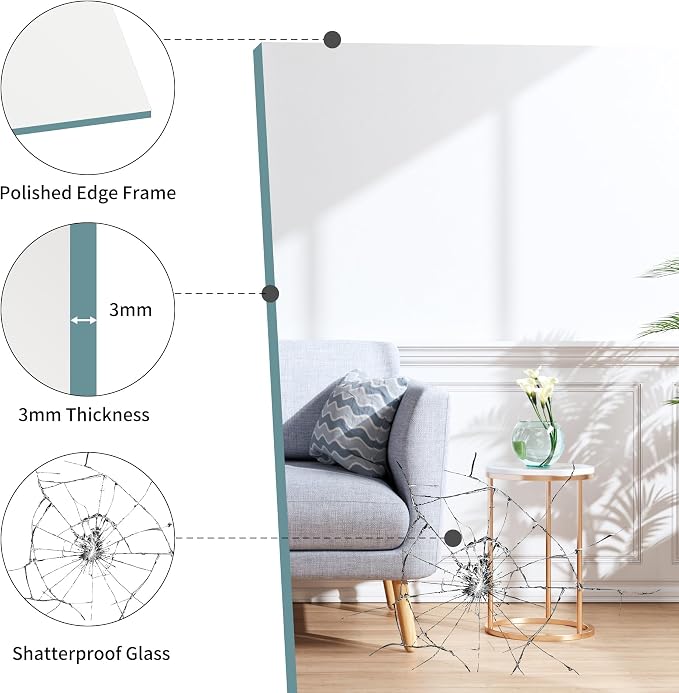 KOCUUY Large Frameless Mirror,60x36 Inch Rectangle Bathroom Vanity Mirror for Over Sink, Upgraded Shatterproof Unframed Design for Bedroom, Living Room, Entryway