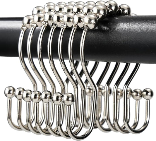 Shower Curtain Hooks, OEH Shower Curtain Rings, Metal Shower Curtain Rings Rust Proof, Smooth Gliding Metal Shower Curtain Hooks Rust Proof, Double Double Shower Rings for Curtain, 12 Pcs, Nickel