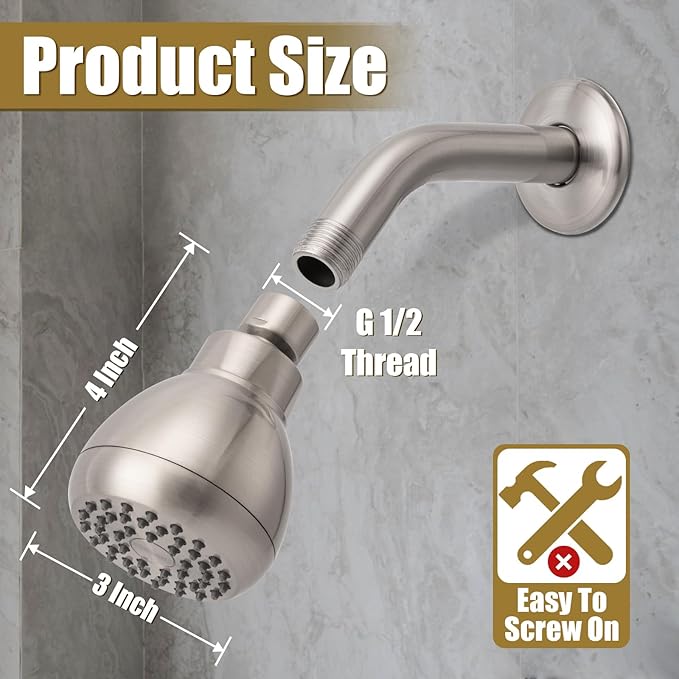 AISOSO High Pressure Shower Heads, Showerheads 3 Inches with 360 Rotation and Silicone Nozzles for Strong Spray Relaxing and Comfortable Shower, Brushed Nickel