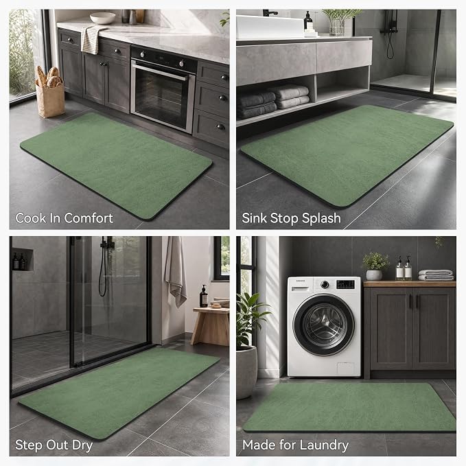 MontVoo -Bath Mat Rug-Rubber Backing Non Slip Quick Dry Absorbent Thin Bathroom Rugs Fit Under Door-Faux Suede Surface Bathroom Floor Mats-Shower Rug for in Front of Bathtub Shower Sage Green 16"x24"