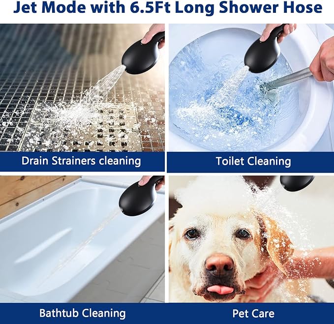 High Pressure 10 Setting Handheld Shower Head, 5" Detachable Showerhead Spray Built-in Power Wash to Clean Tub, Tile & Pets, 79" Extra Long Stainless Steel Hose, Adjustable Bracket - Matte Black