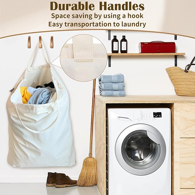 Canvas Laundry Bag 33"Wx 35"H, Extra Large Heavy Duty Hamper Liner,XL Beige | Thick Canvas, Handles & Drawstring, Extra Large Heavy Duty, Washable Basket Liner Hamper Liner, Cloth Storage Sack, 1 Pack