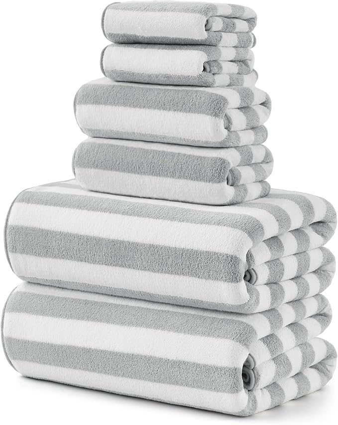 REDKISS Ultra Soft Bath Towel Sets 6-Piece 35"x70" | 100% Microfiber, Highly Absorbent & Quick Dry | Grey Towels for Bathroom, Spa, Gym | 2 Bath, 2 Hand, 2 Washcloths