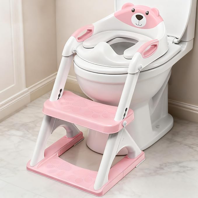 Potty Training Toilet for Toddlers, 2-in-1 Potty Training seat, Anti-Slip | SKYROKU, Fits Round & Elongated Toilets, 6 Heights, Splash Guard, Foldable, Holds 200+ lbs, Step Stool, Dishwasher Cushion