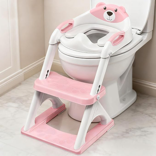 Potty Training Toilet for Toddlers, 2-in-1 Potty Training seat, Anti-Slip | SKYROKU, Fits Round & Elongated Toilets, 6 Heights, Splash Guard, Foldable, Holds 200+ lbs, Step Stool, Dishwasher Cushion