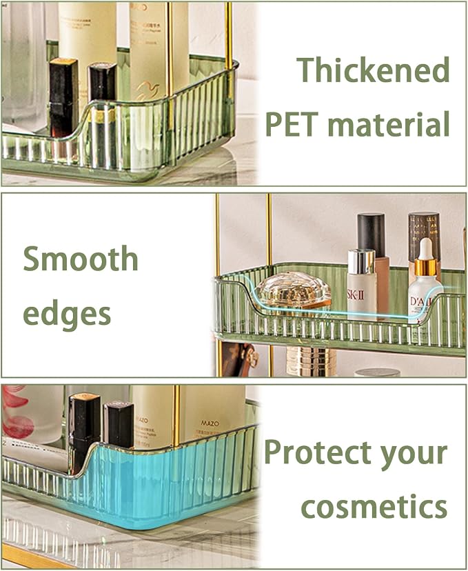 3 Tier Bathroom Counter Organizer Countertop Storage, Cosmetics Skincare Shelf Organizer, Makeup Organizer Perfume for Dresser Vanity Tray, Spice Rack Organizer for Kitchen - Green