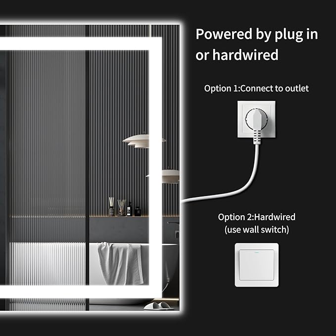 30"x36" LED Bathroom Mirror with Lights, Dimmable, Anti-Fog, Lighted Bathroom Vanity Mirror for Wall, Backlit + Front Lit, Memory Function, Shatter-Proof, Tempered Glass