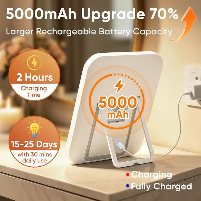 FUNTOUCH 5000mAh Large Lighted Vanity Makeup Mirror with 40X Magnifier | 96 LED Lights Rechargeable 12.1"x 10.2"Large Size,3 Lighting Modes,Adjust Brightness & 360°Rotation,Women's Gift,for Bedroom