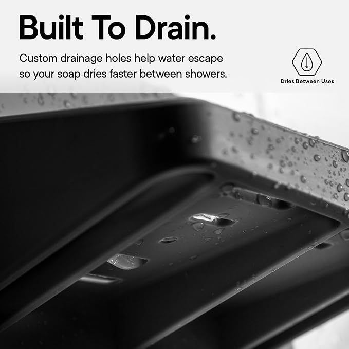 TOOLETRIES The Benjamin Soap Holder for Shower - Charcoal | Draining silicone soap holder with a reusable adhesive mount to keep soap dry and organised.