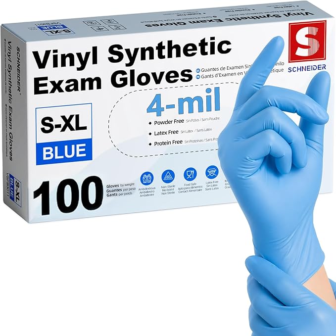 Schneider Medical Nitrile/Vinyl Blend Exam Gloves, Black Disposable | Latex&Powder free, Food Safe, Cleaning, Exam, Cooking, Food Prep, BBQ, Comfortable Fit, Ambidextrous, Unisex