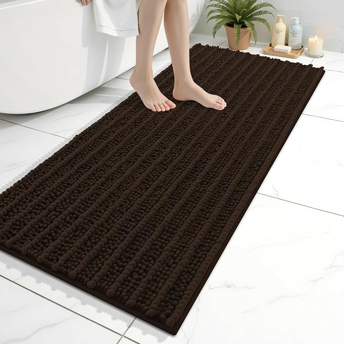 Arotive Bathroom Rugs Mat 47x20, Soft Absorbent Chenille Shaggy Bath Mat | Brown, Machine Wash Dry, Bath Rugs for Bathroom Floor, Tub and Shower, Home Decor Accessories