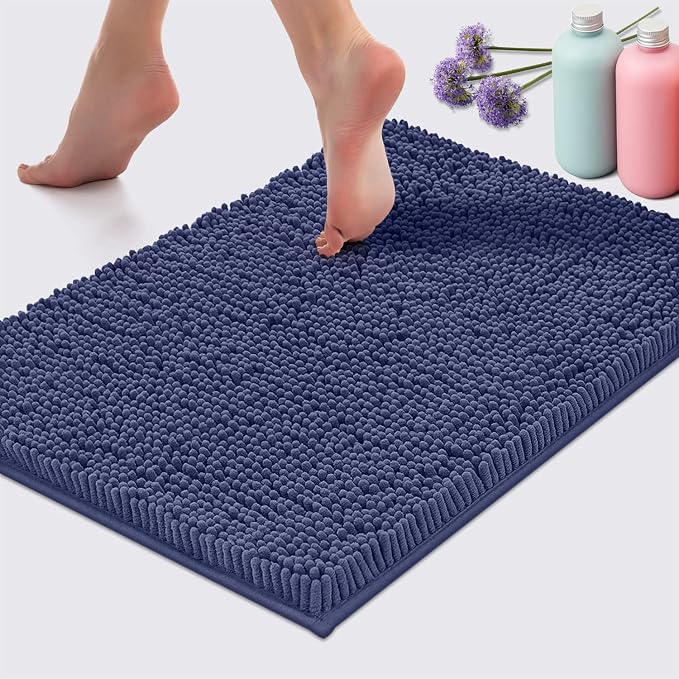 LuxUrux Bath Mat, Extra-Soft Plush Non-Slip Bathroom Rug, Luxury Chenille Microfiber Material, Super Absorbent Shaggy Bath Rug. Machine Wash & Dry (17 x 24 inches, Blue-Purple)