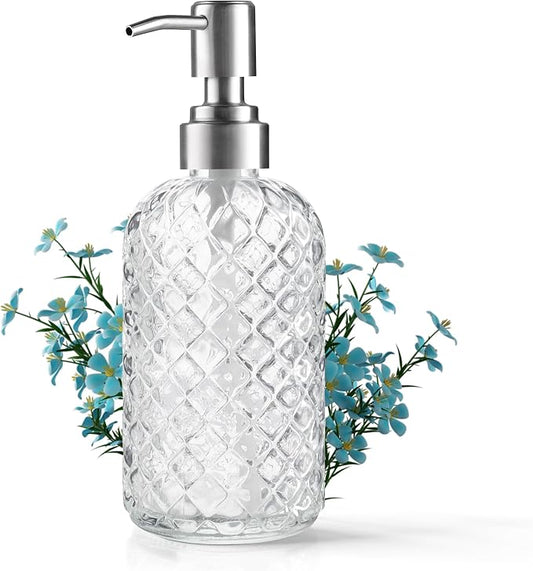 Kaishun 14 OZ Refillable Glass Soap Dispenser for Hand Soap & Lotion, Clear