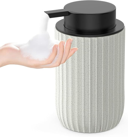 Ceramic Foaming Hand Soap Dispenser, 12 oz Bathroom Soap Dispensers - Beige | Lotion Dispenser for Kitchen, Refillable Matte Streaks Soap Dispenser with Large Pump