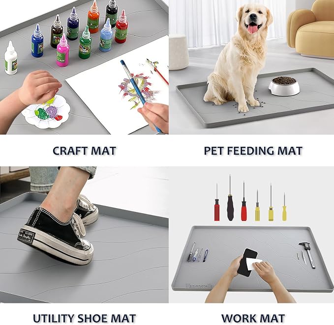 Heavy Duty Silicone Under Sink Mats for Kitchen Waterproof 31" x 22", Extra Thick Under Sink Rubber Mat Drip Tray, Raised Edge Under Sink Liner,Prevent Drips, Leaks, Spills,Grey