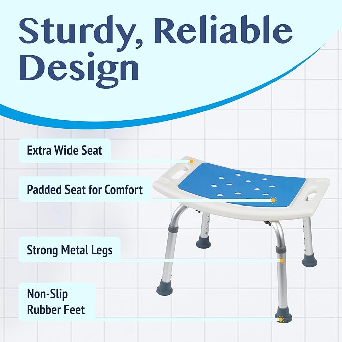 Shower Seat for Inside Shower - Bath Stool, Medical Shower Chairs for Seniors, Elderly, Handicap & Disabled - Adjustable Support Shower Bench w/Handles for Bathtub