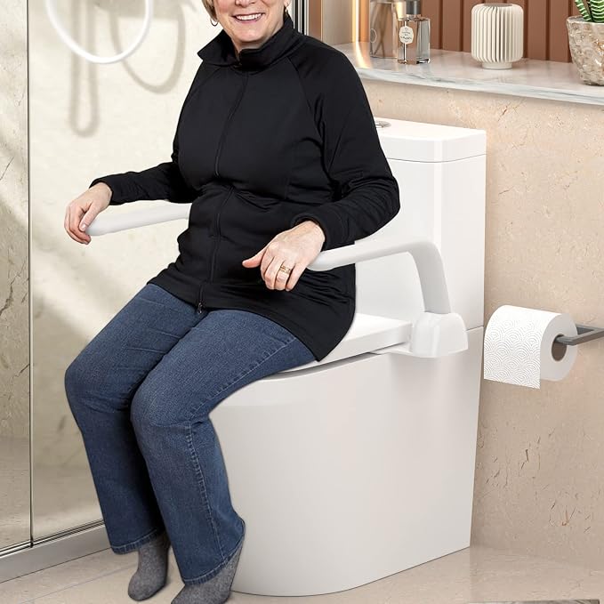 DAILYLIFE Toilet Safety Rails - Heavy Duty Aluminum Armrest Hand Rail for Elderly, Seniors, Handicap, Pregnant - Folding, Compact Design Supports up to 480 lbs | Compact folding aluminum toilet assist arms supporting up to 480 lbs, sturdy safety handra...