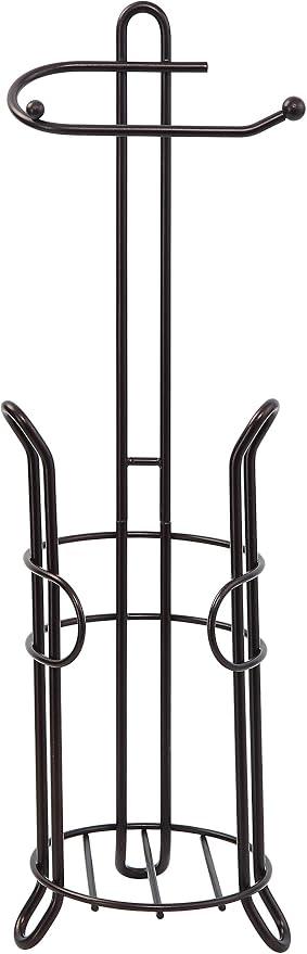 SunnyPoint Freestanding Toilet Paper Holder with Storage – Holds 3 Spare Rolls, Heavy-Duty Steel, Oil Bronze Finish, Easy Assembly, Space-Saving Bathroom Organizer