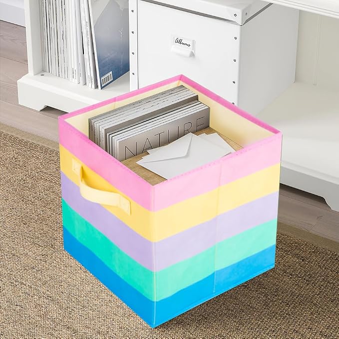 ShellKingdom Storage Bins, Foldable Fabric Storage Cubes And Cloth Storage | Storage Organizer For Closet And Toys, 10.5x10.5x11 INCH, 2 Pack (Rainbow)