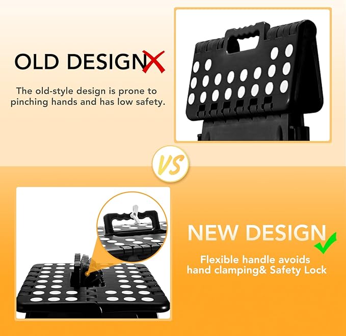 Delxo 16 Inch Folding Step Stool,Foldable Step Stool for Adults Black | Step Stool with Safety Lock,Portable Collapsible Step Stool,Non-slip Folding Stools for Kitchen Bathroom Bedroom Garden 1PC