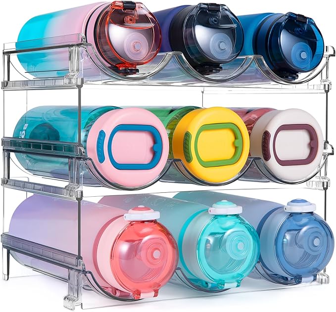 spospo Water Bottle Organizer for Cabinet 3 Pack Water Bottle Holder | Plastic Water Bottle Organization and Storage Shelf, Tumbler Organizer for Cabiner, Fridge, Kitchen, Desktop, Pantry