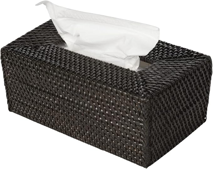 KOUBOO Loma Rectangular Rattan Tissue Box Cover, Wicker Holder, Espresso | Handwoven natural texture, easy-access opening, fits standard rectangular tissue boxes, decorative accent for multiple rooms