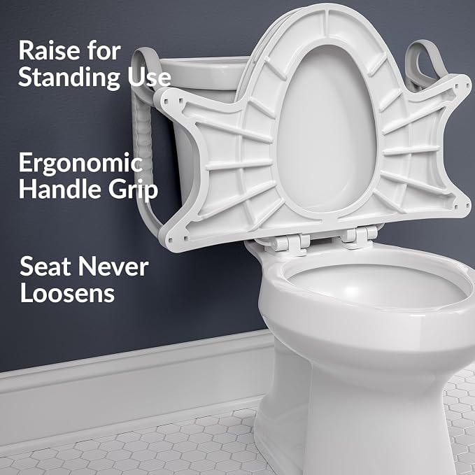 Bemis Assist Toilet Seat with Built-in Support Handles, Hinges Never Loosen, Fits Round and Elongated