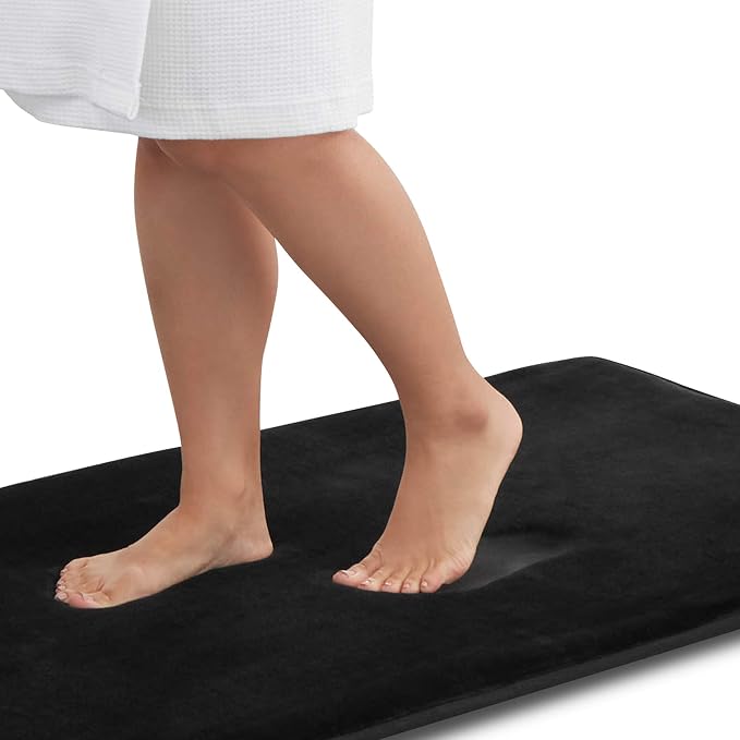 Memory Foam Bath Mat Non Slip Absorbent Super Cozy Velvet Bathroom Rug Carpet (20 inches X 32 inches, Black)