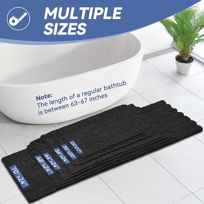 Bcoimo Small Bath Rug Mat,24x17 Chenille Non Slip Black Bathroom Floor Mats | Extra Soft Bathroom Rugs;Non Slip Rubber Back Bath Mats;High Absorbent & Quick Dry Microfiber mat;Machine Washable