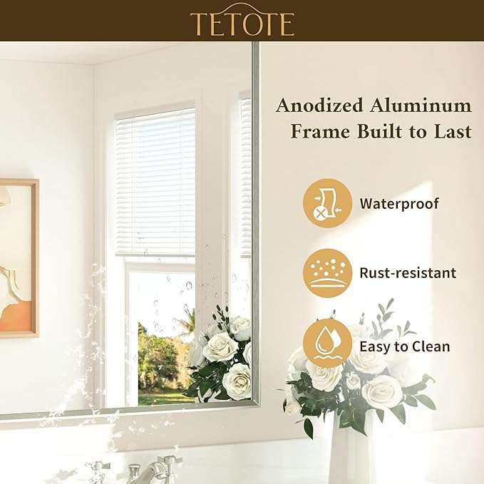 Brushed Nickel Mirror 16" x 20" Rectangle Beveled Frame Bathroom Vanity Mirror for Over Sink Brushed Nickel, Tempered Glass, Stronger Frame, Modern Farmhouse Bathroom, Bedroom, Entryway